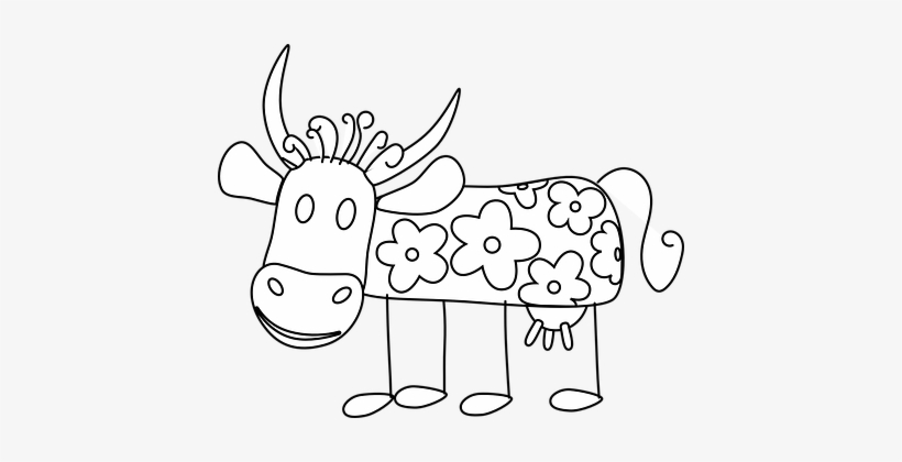 Cow, Decorated, Flowers, Black And White - Drawing Pad: Silly Cow Sketchbook, 100 Blank Pages,, transparent png #636363
