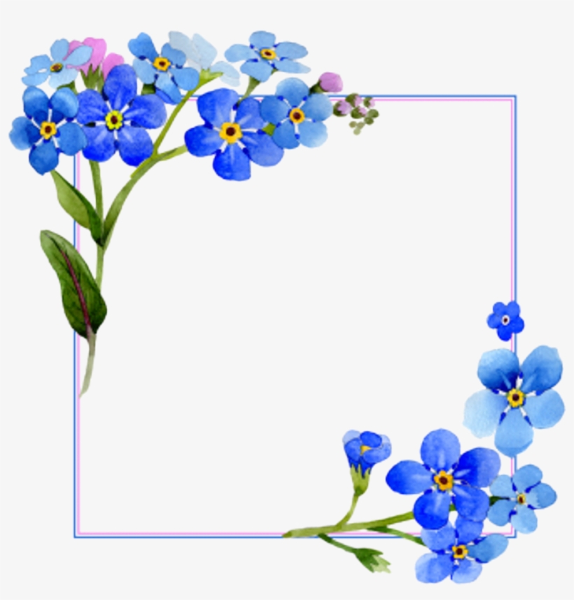 Flower Watercolor Blue Frame Pictureframe Acuarela - Flower Frame Png Transparent, transparent png #6305453