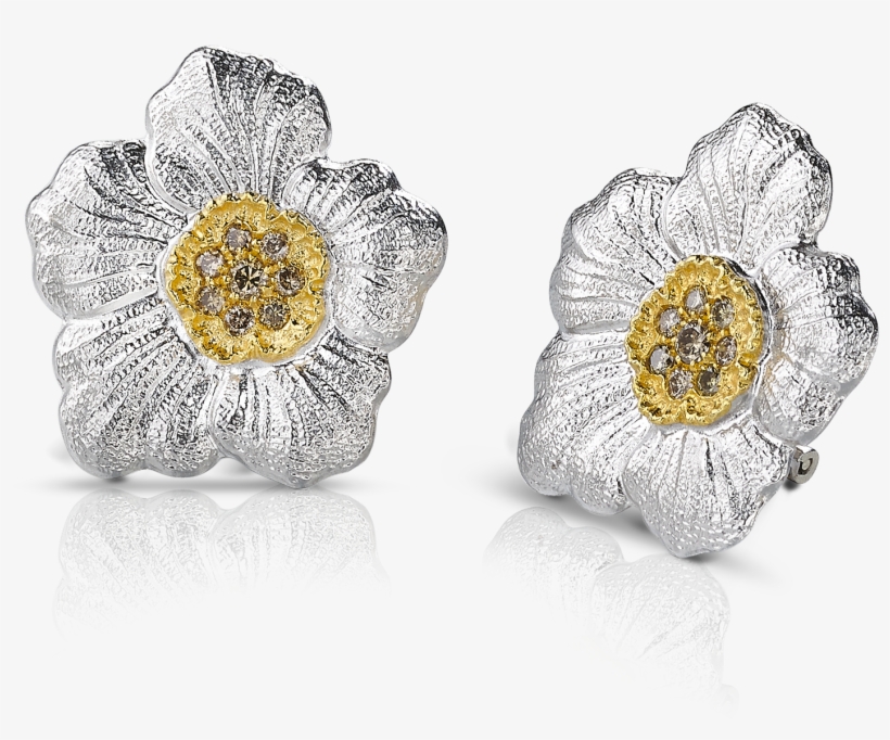 Gardenia Large Button Earrings - Buccellati Silver Earrings, transparent png #6308801