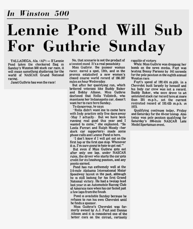 Her Indy 500 Car Owner Was Fearful She May Be Injured - Document, transparent png #6315721