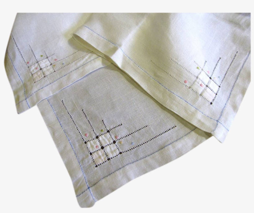 Nice Vintage Linen Embroidered Appliqued Tea Tablecloth - Linen, transparent png #6326879