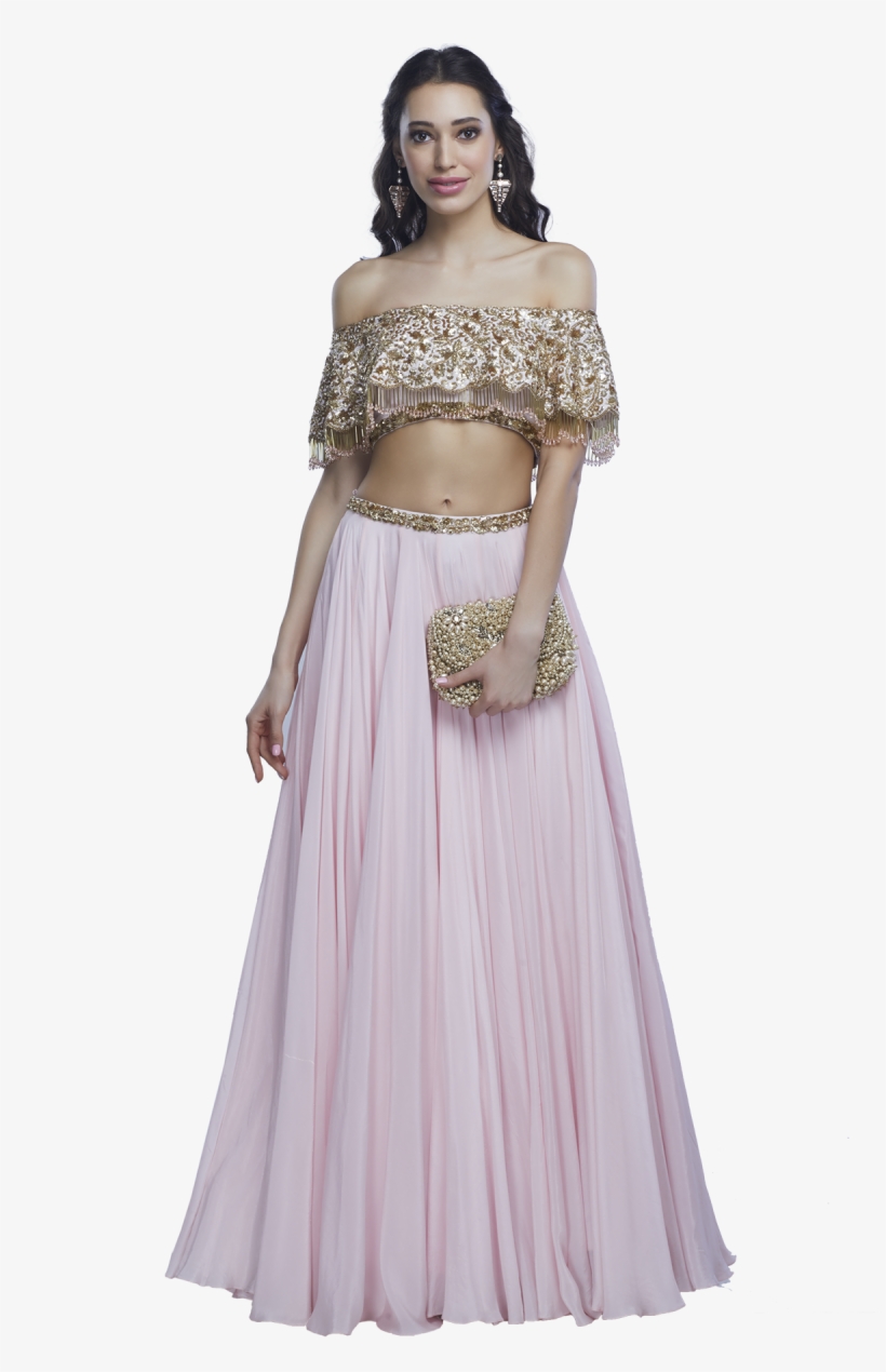 Embellished Baby Pink Crop Top And Skirt By Mahima - Indo Western Skirt And Crop Top, transparent png #6332407