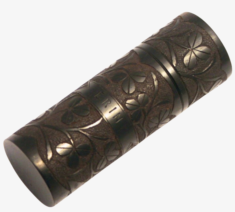 Antique 1860 Bog Oak Erin Needle Case Shamrocks Wolf - Cylinder, transparent png #6333212