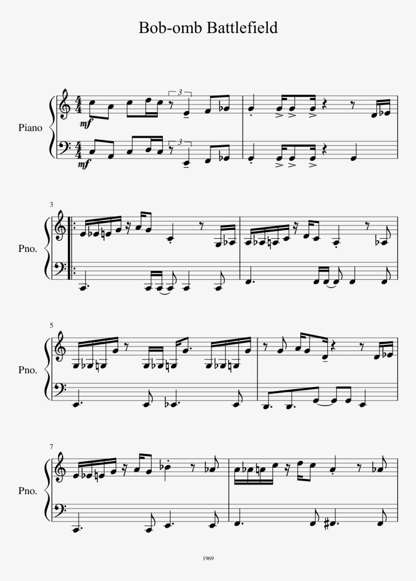 Bob-omb Battlefield - Mambo No 5 Piano Sheet Music, transparent png #6355310