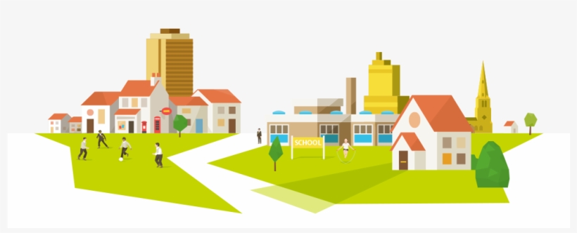 A Residential Landscape, With A Church, School, Office - Efficiency, transparent png #6366650