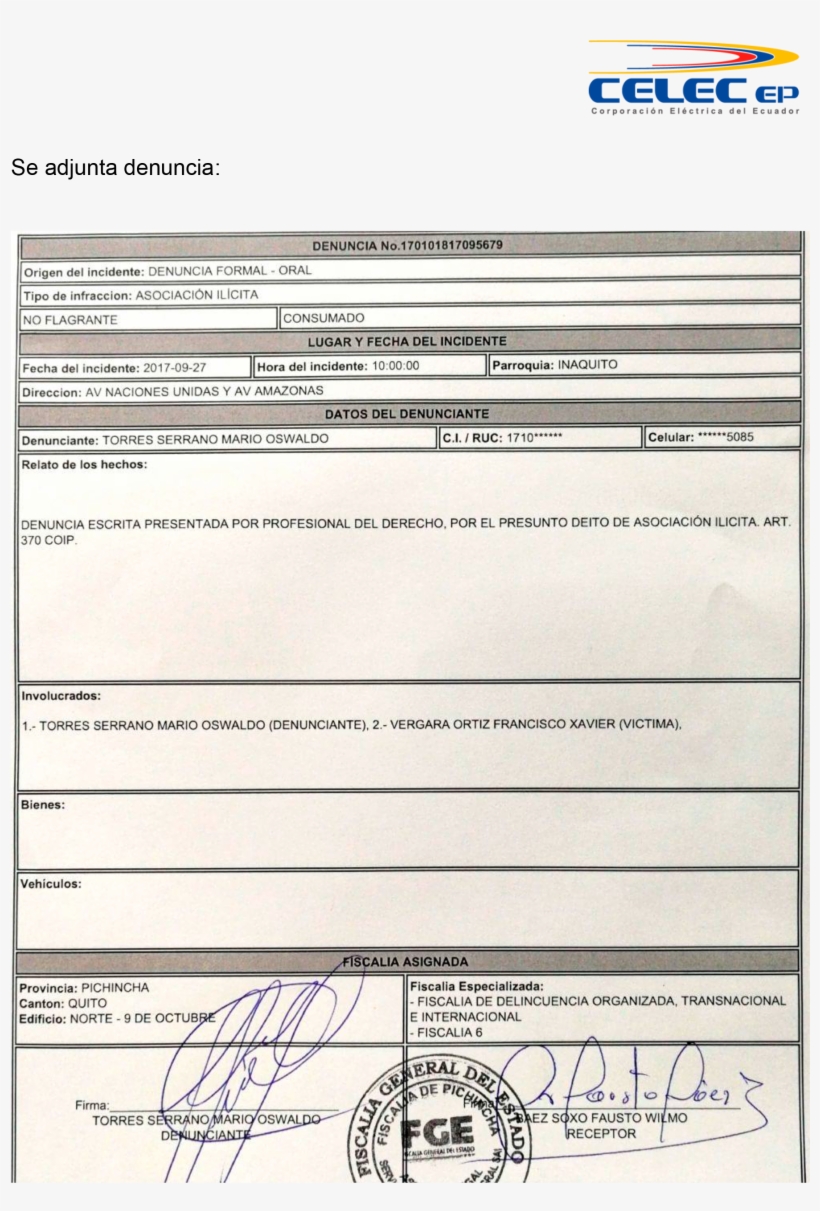 Actual Gerente General De Celec-ep Presenta Denuncia, transparent png #6379397