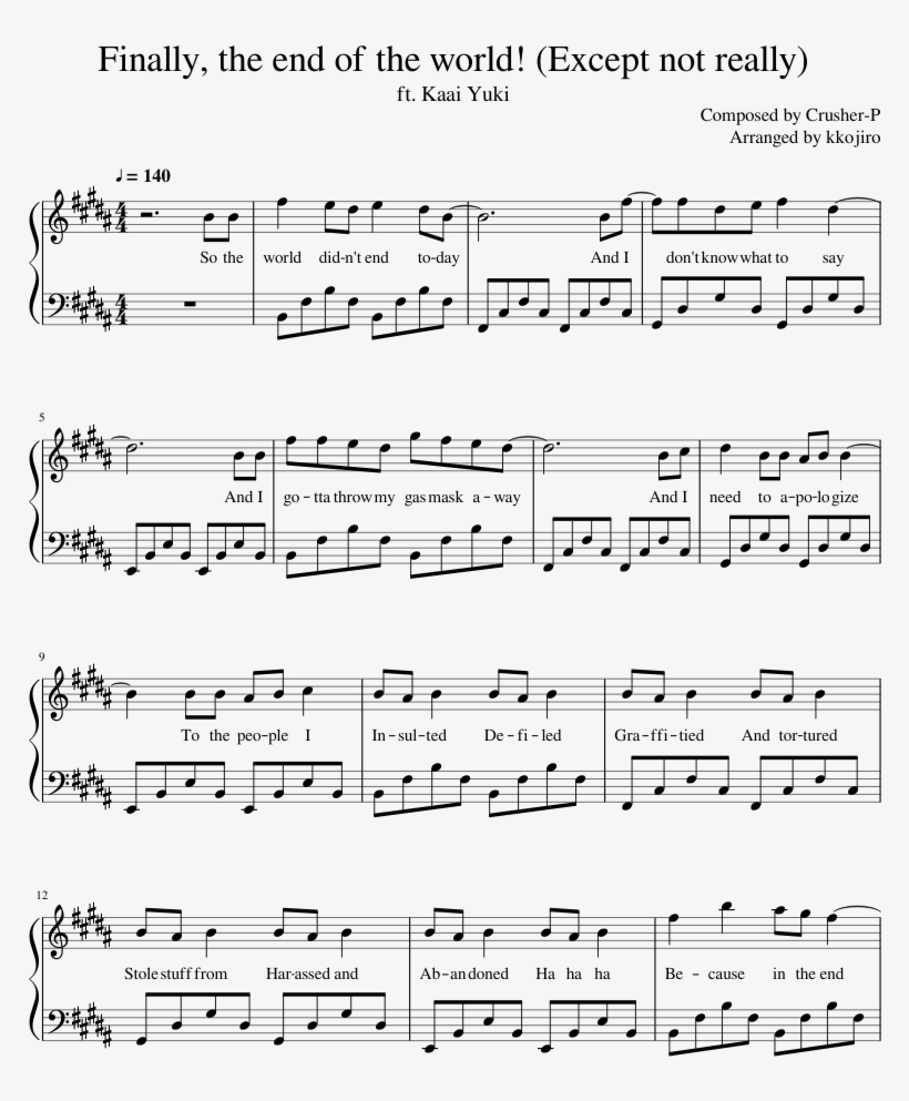 Finally, The End Of The World Sheet Music For Piano - Partitura Sound Of Silence, transparent png #6379552