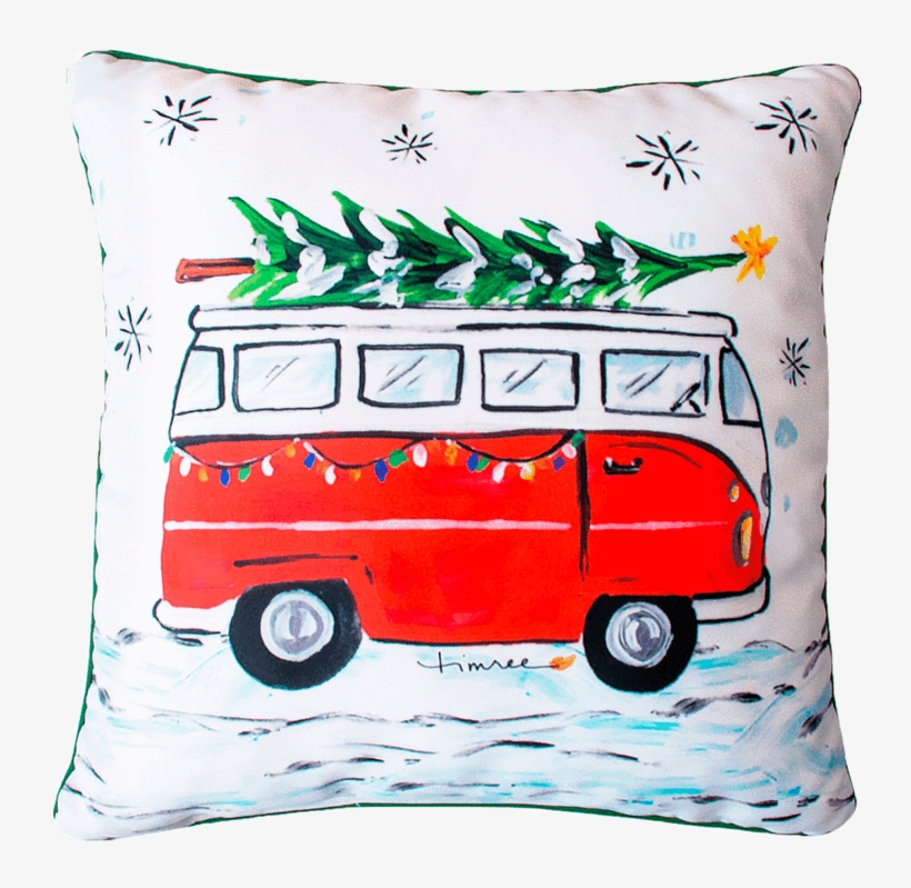 Escarcha Cojín De Poliéster - Vw Bus With Christmas Tree, transparent png #6381782