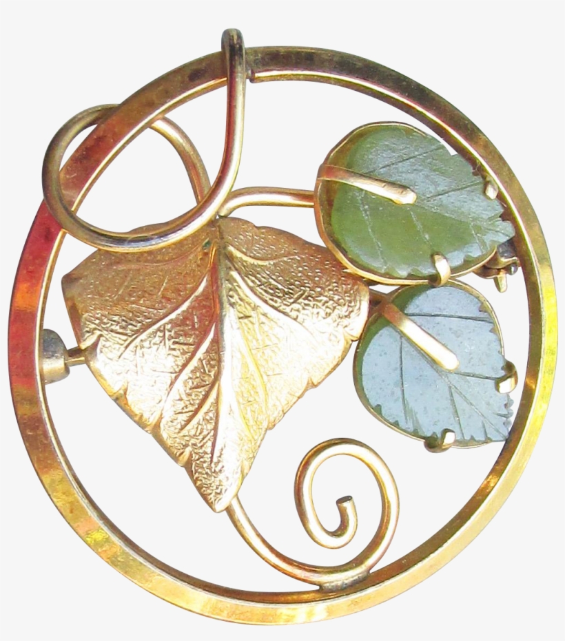 Pretty 12k Yellow Gold Filled Jade Ginkgo Leaf 1960's - Brass, transparent png #6383545
