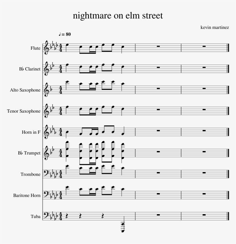 Nightmare On Elm Street Sheet Music For Flute, Clarinet, - Mo Bamba Sheet Music, transparent png #6389271