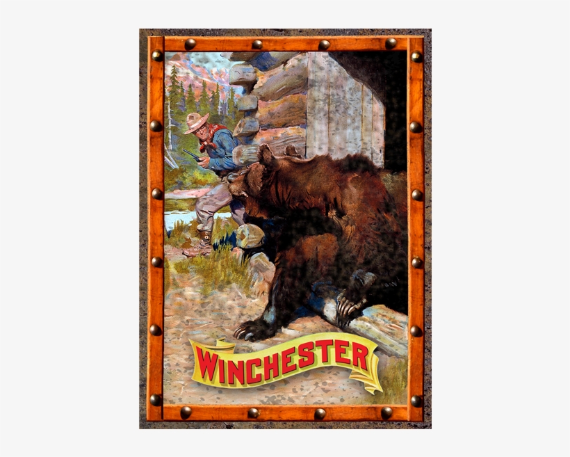 Winchester Cowboy And Grizzly Bear Tin Sign W1020 - Rockin W Cowboy And Bear Tin Sign, transparent png #644787