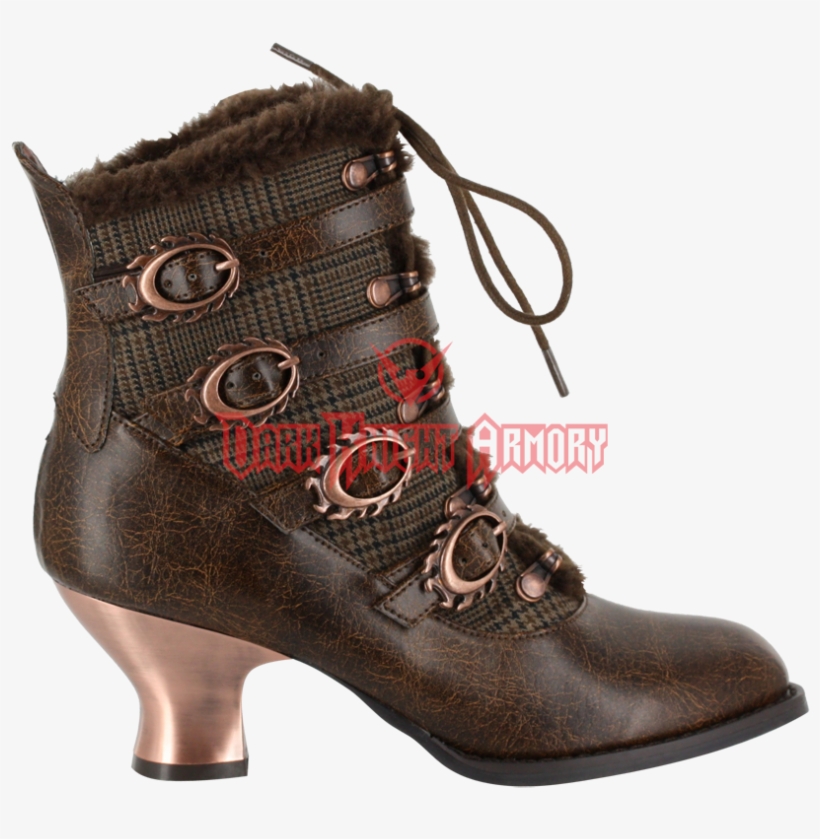 Zoom - Victorian Ankle Bootie Bronze Chunky Heel Black Brown, transparent png #645916