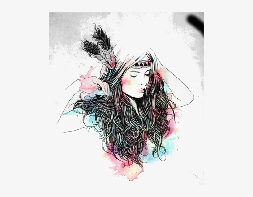 Bunga Tulip Dari Sedotan Dunia Kreasi - Girl With Feathers In Her Hair, transparent png #646952