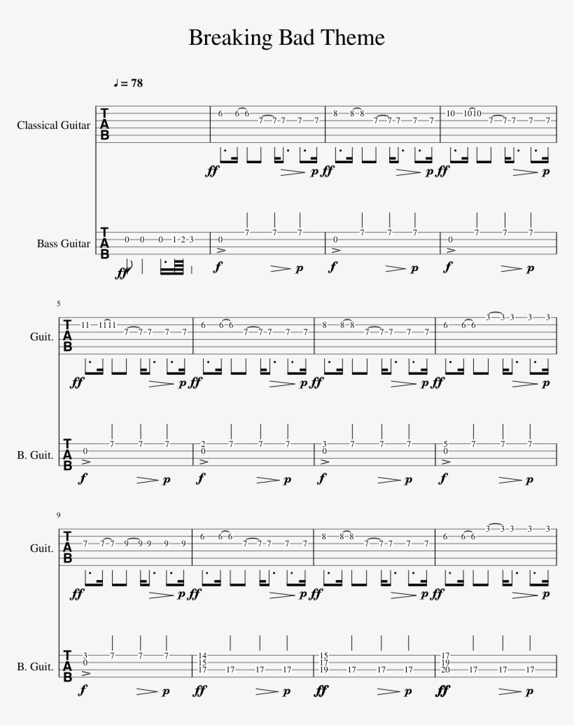 Breaking Bad Theme Sheet Music 1 Of 2 Pages - Sheet Music, transparent png #647712