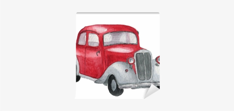 Watercolor Red Retro Car - Watercolor Painting, transparent png #647892