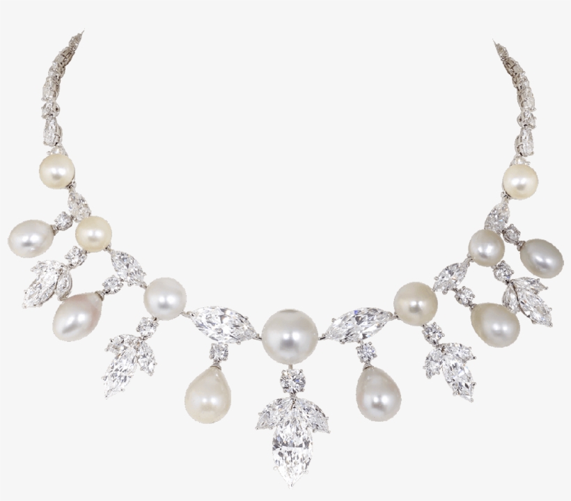 Natural Saltwater Pearl And Diamond Necklace - Necklace, transparent png #6400860