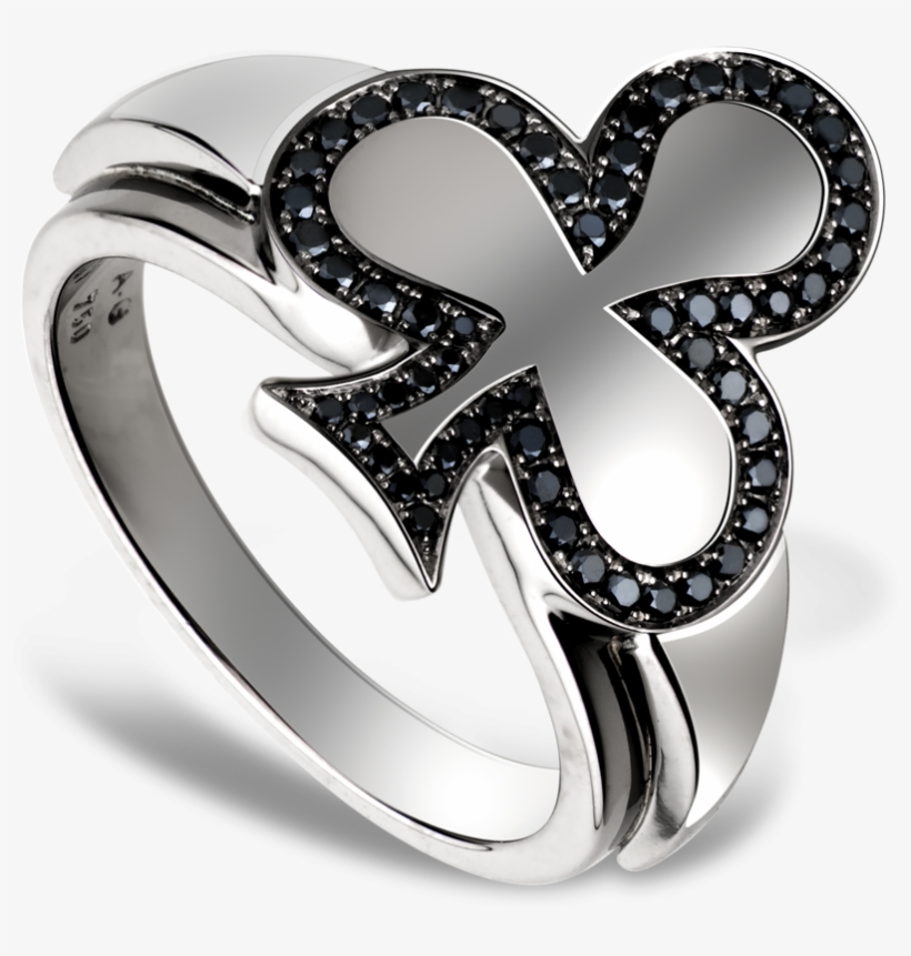 Clubs Ring In White Gold, Set In 58 Black Diamonds - Pre-engagement Ring, transparent png #6412081