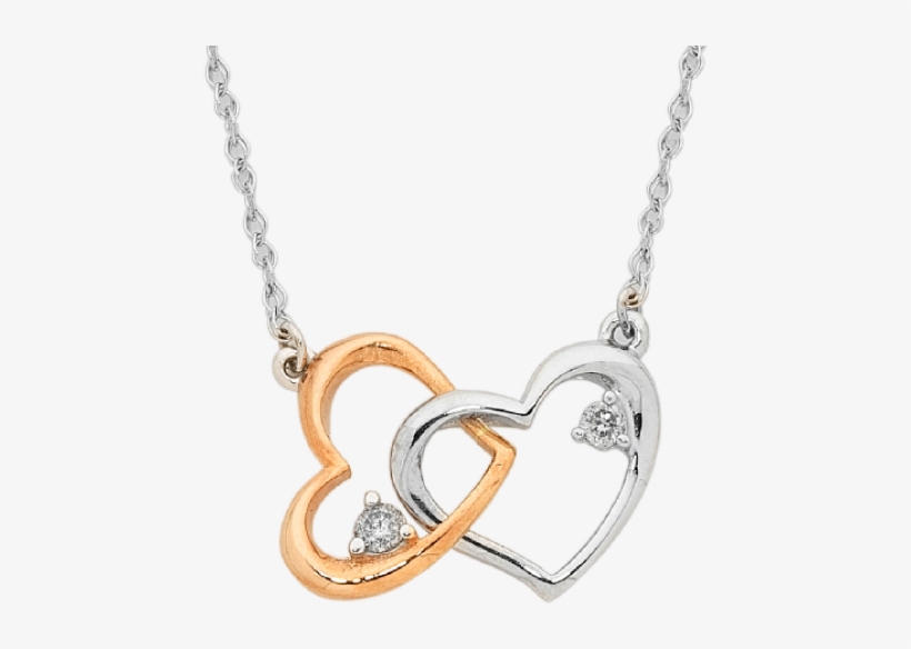 Two Tone Gold Dual Diamond Heart Necklace - Necklace, transparent png #6416150