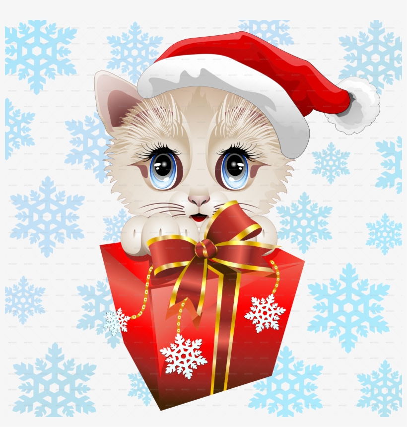 Christmas Kitten Png Picture Freeuse Download - Kitten Christmas Santa With Big Red Gift Sticker, transparent png #6418132