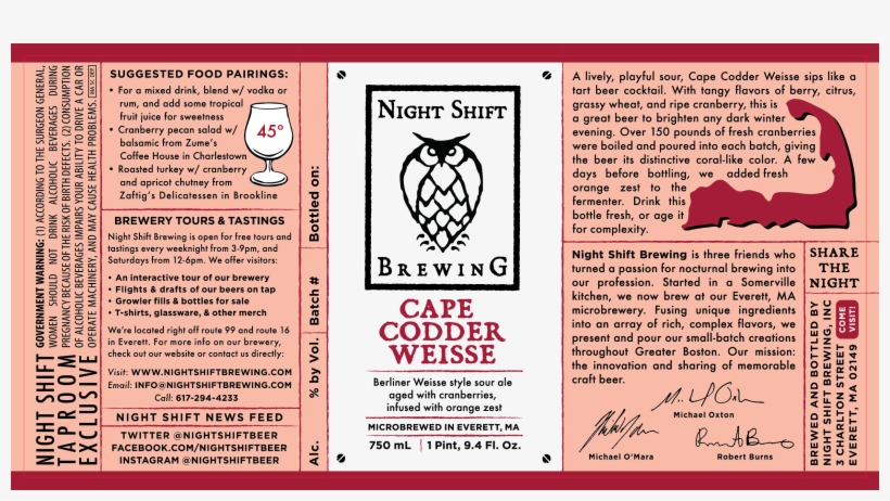 Night Shift Cape Codder Weisse Release Party Jan - Night Shift Beer Label, transparent png #6420651