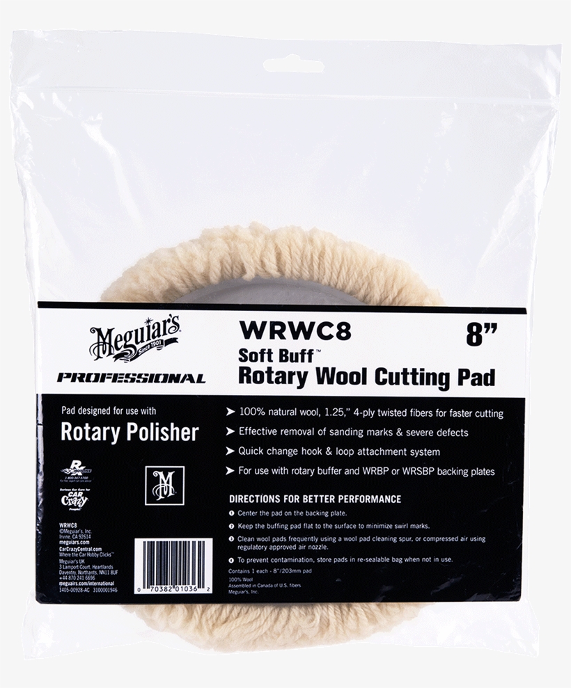 Copyright 2019 Sparkle Auto - Meguiars Wrwc8 8 Soft Buff Rotary Wool Cutting Pad, transparent png #6428257