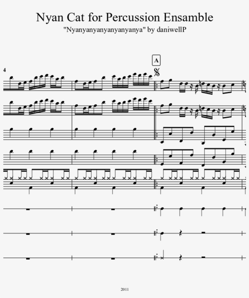 Nyan Cat For Percussion Ensemble Sheet Music Download, transparent png #6428258