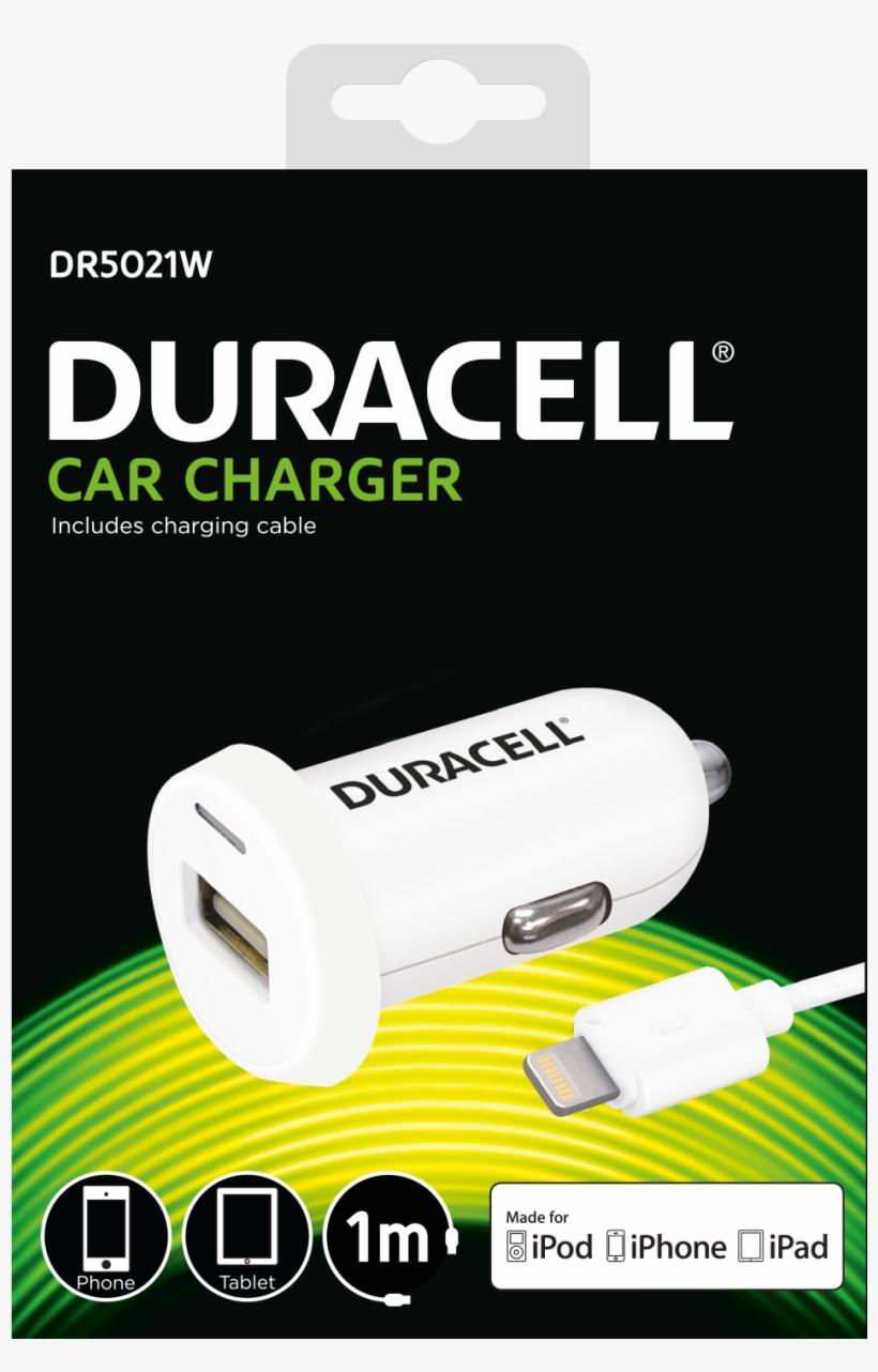 Duracell Usb Billader 5v - Duracell In-car Usb Charger Auto White Mobile Device, transparent png #6432835