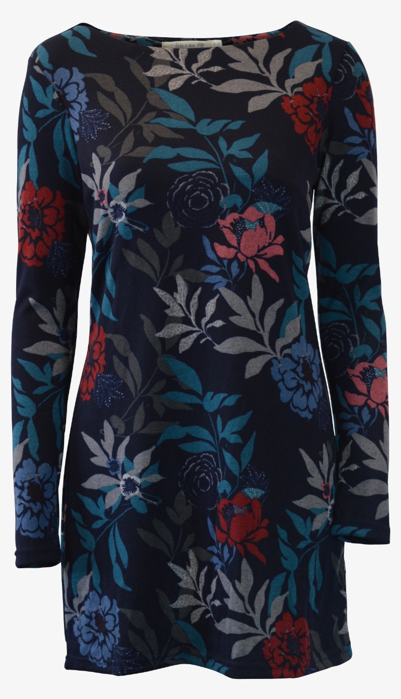 Angela Navy Floral Print Tunic - Day Dress, transparent png #6434461