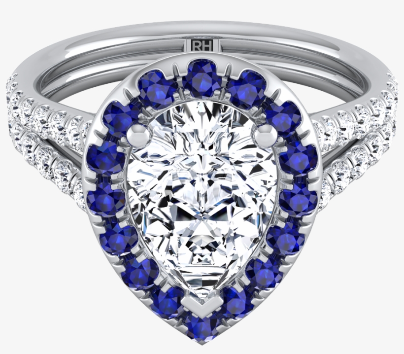 Pear Shape Engagement Ring With Sapphire-accented Halo, transparent png #6437253
