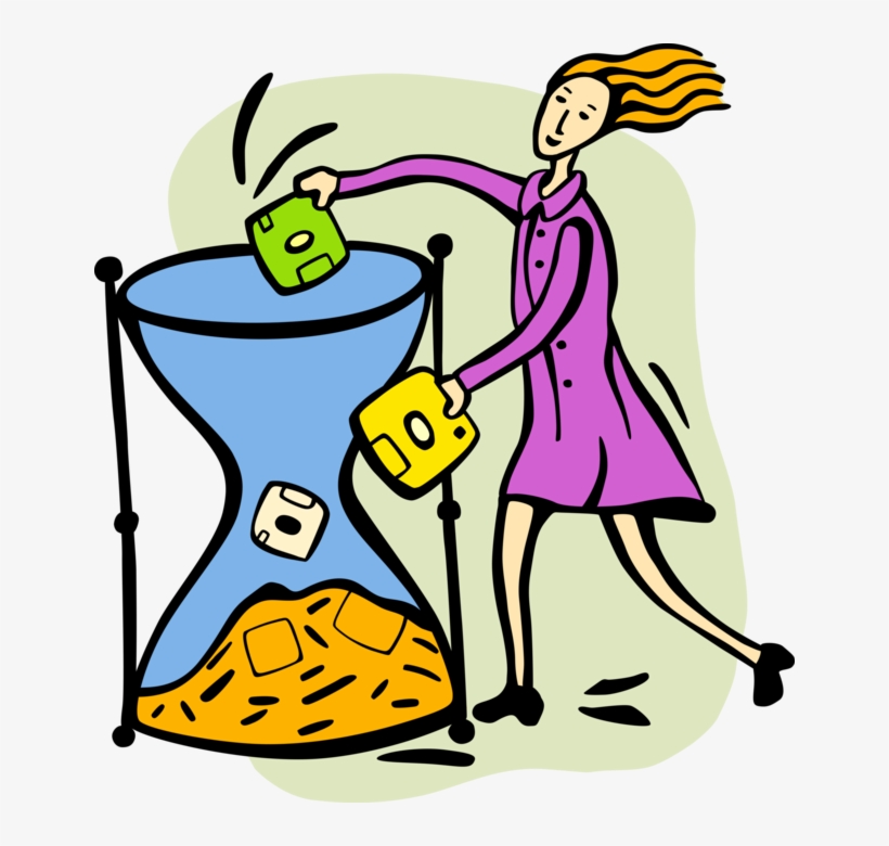 Vector Illustration Of Woman Putting Diskettes Into - Green, transparent png #6450965