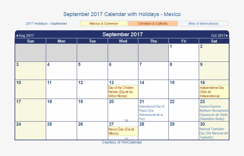 September 2017 Calendar With Mex Holidays - Spanish Holidays In July 2018, transparent png #6454290