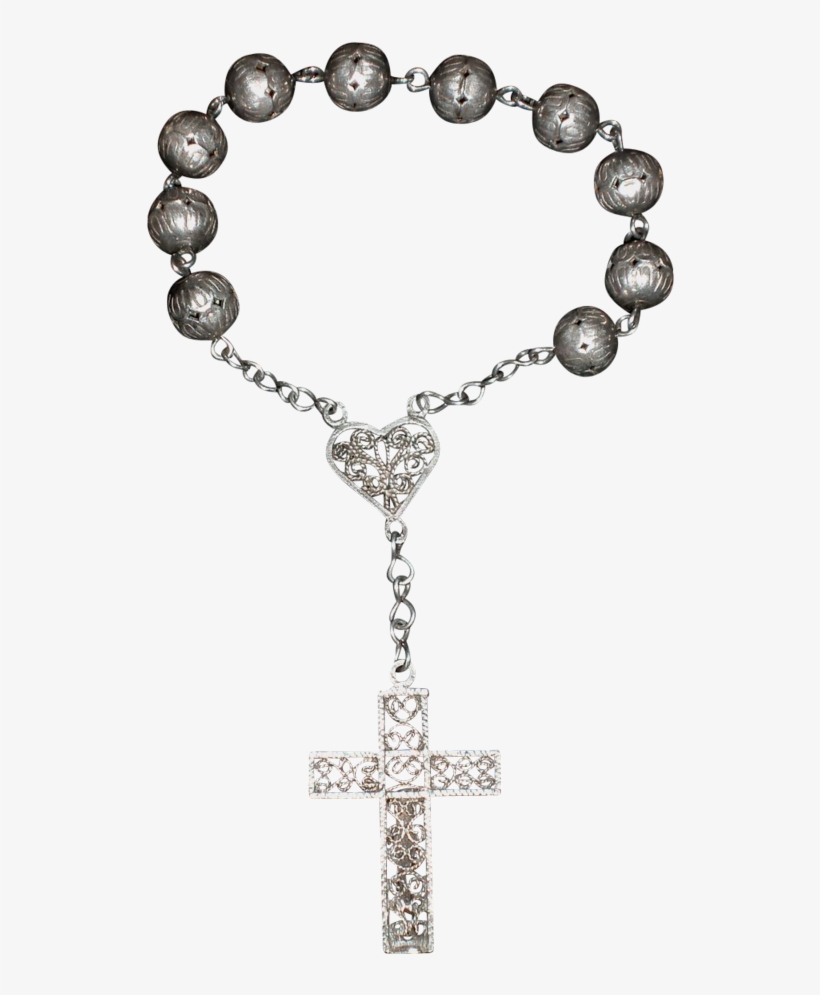 Vintage Silver Rosary Beads, Filigree, Ten Beads, Catholic - Bracelet, transparent png #6454683