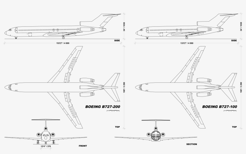 File - B727familyv1 - 0 - Boeing 727 Medidas, transparent png #6457977
