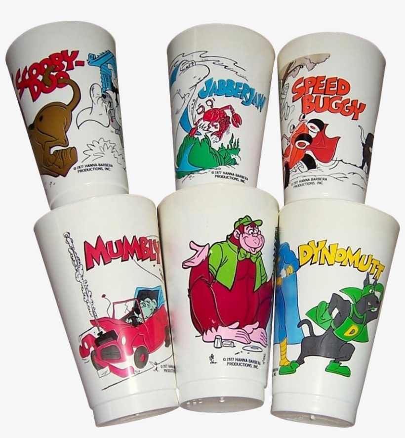 Six 1977 Slurpee Hanna Barbera Cartoon Character Cups - Cartoon, transparent png #6469974