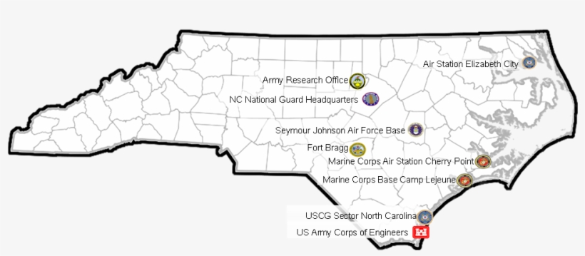 Significant Military Installations In North Carolina - North Carolina State Map Png, transparent png #6477228