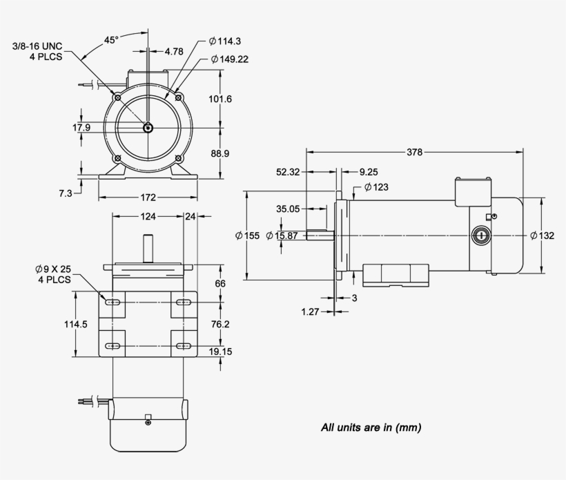 Brush Dc Motors - 100 Hp Motor Dimension, transparent png #6487085