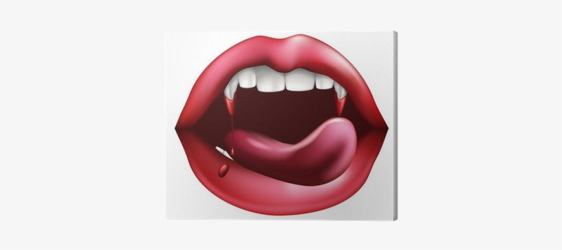 Vampire Licking Blood From Sharp Teeth Canvas Print - Licking, transparent png #651442