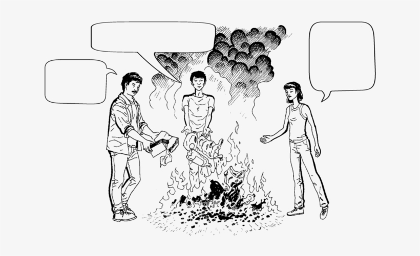 3 People Talk As They Toss Trash Into A Fire - Wrong Ways Of Getting Rid Of Waste, transparent png #653101
