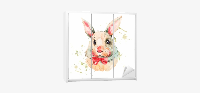 Cute Watercolor White Rabbit With Red Bow Wardrobe - Watercolor Painting, transparent png #654483