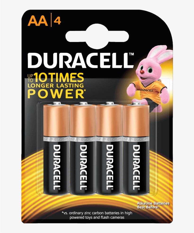 Basic Aa Batteries - Duracell Alkaline Aa Batteries - Pack Of 4, transparent png #654998