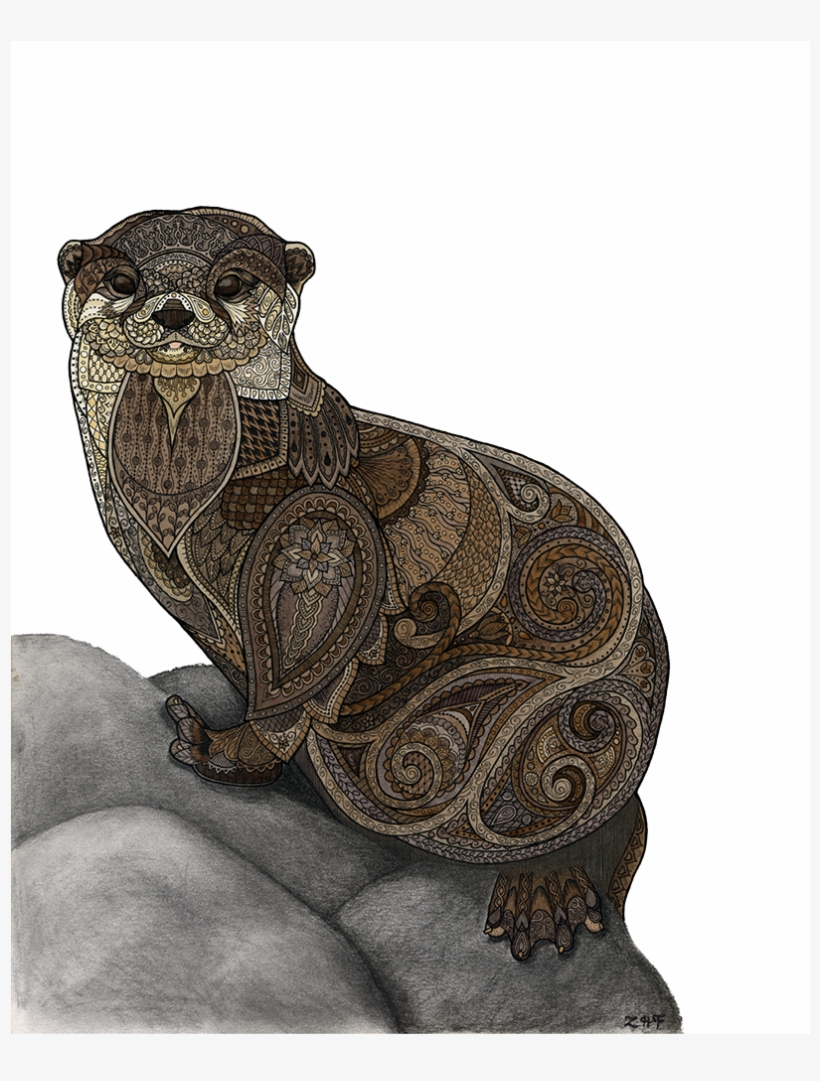 An Otter Probably On His Way To Go Play On A Slide - Zentangle Animals Otter, transparent png #657682