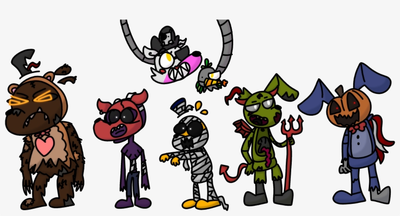 Drew A Bunch Of Fnaf Characters In Costumes For Halloween, transparent png #6502320