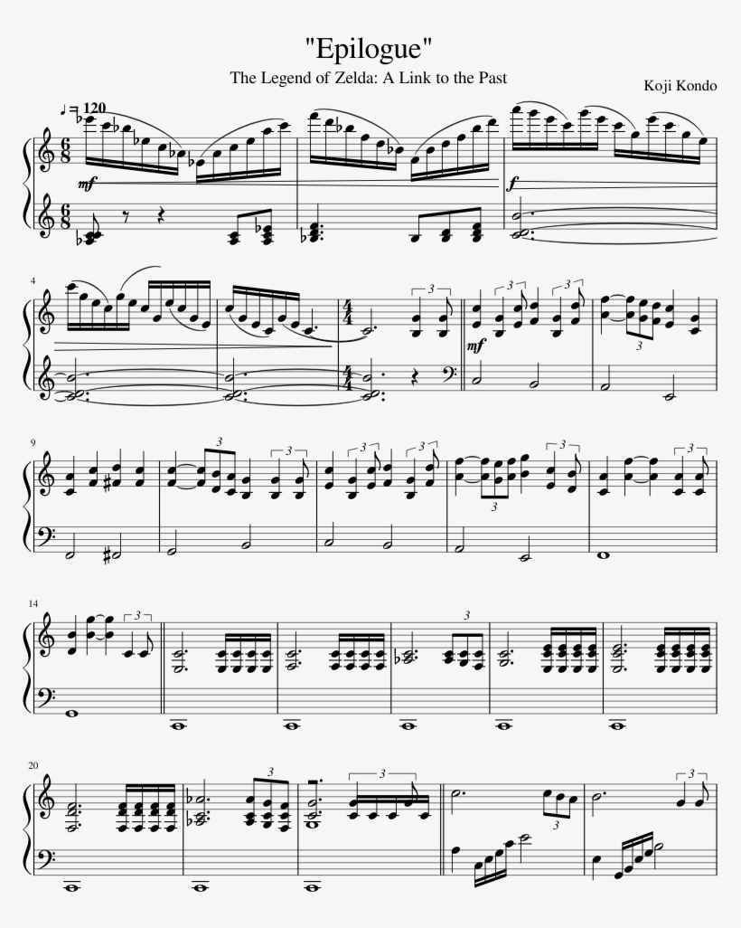 "epilogue" Sheet Music Composed By Koji Kondo 1 Of, transparent png #6502816
