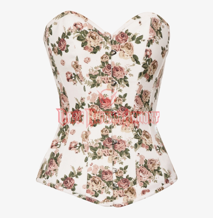 Refined Old Rose Print Overbust Corset, transparent png #6550271