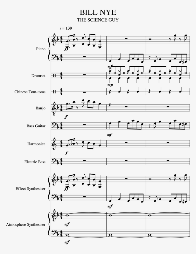 Bill Nye Theme Sheet Music For Piano, Percussion, Guitar,, transparent png #6563133