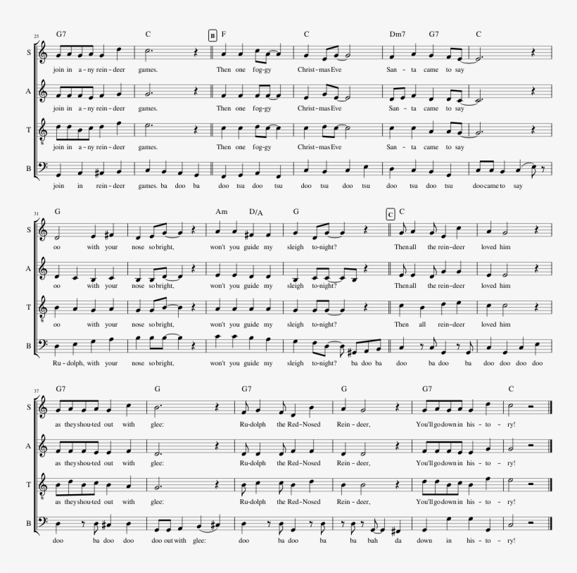 Rudolph The Red Nosed Reindeer Sheet Music For Voice, transparent png #6563253