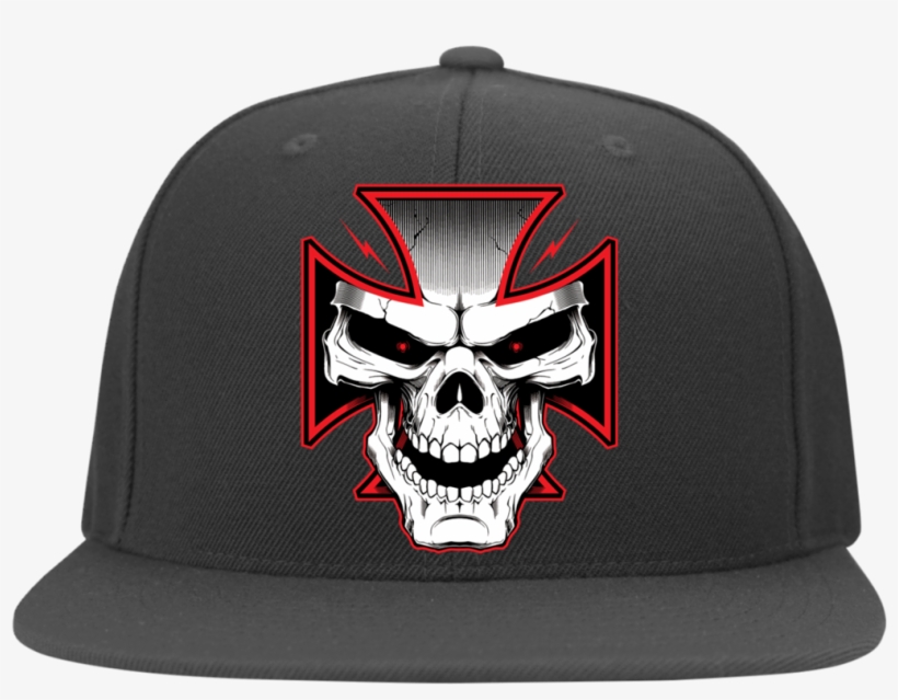 Mens Iron Cross Yupoong Flat Bill Twill Flexfit Cap, transparent png #6570493