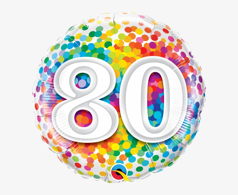 Rainbow Confetti 80th Bday 18" Foil Balloon, transparent png #6585494