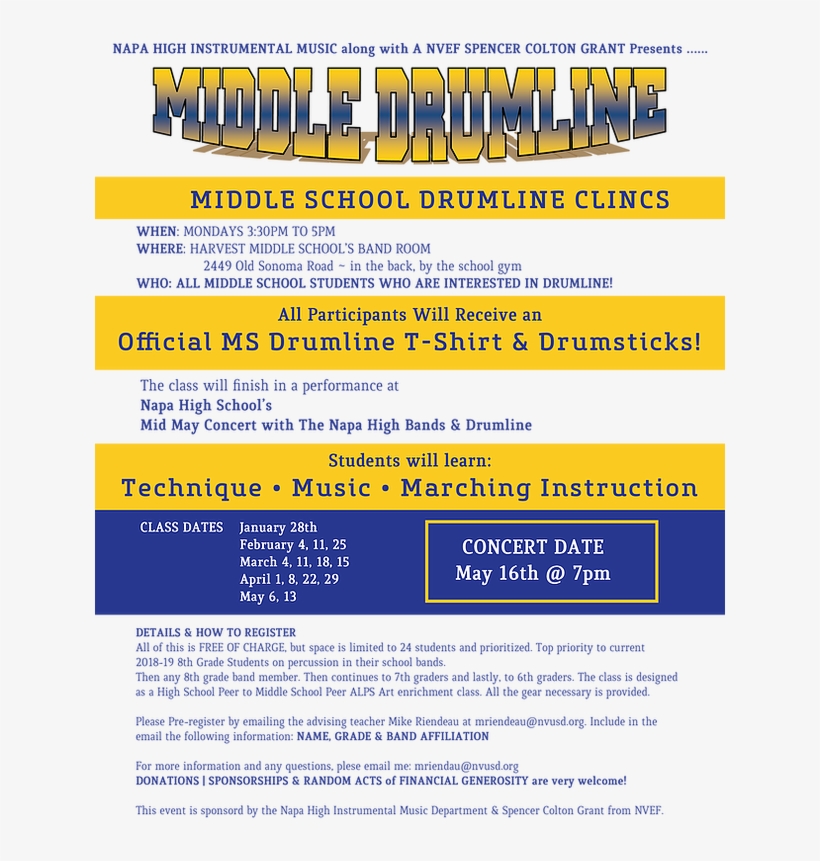 Drumline Clinic For Middle School Students Starts Soon, transparent png #6587719