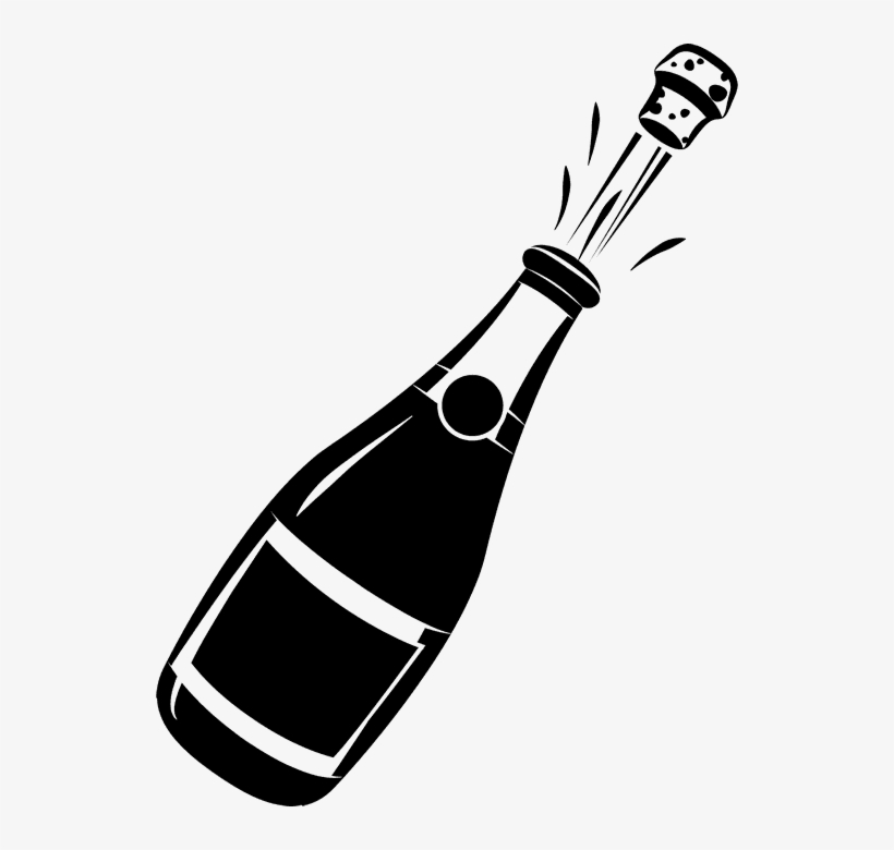 Banner Black And White Library Champagne Bottle Clipart - Free